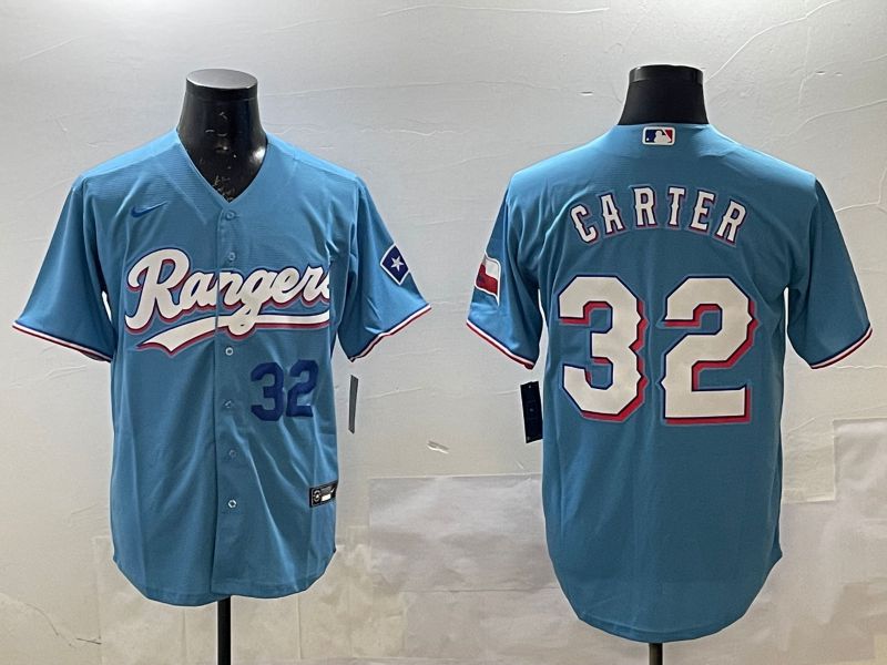Men Texas Rangers 32 Carter Light Blue Game 2025 Nike MLB Jersey style 4